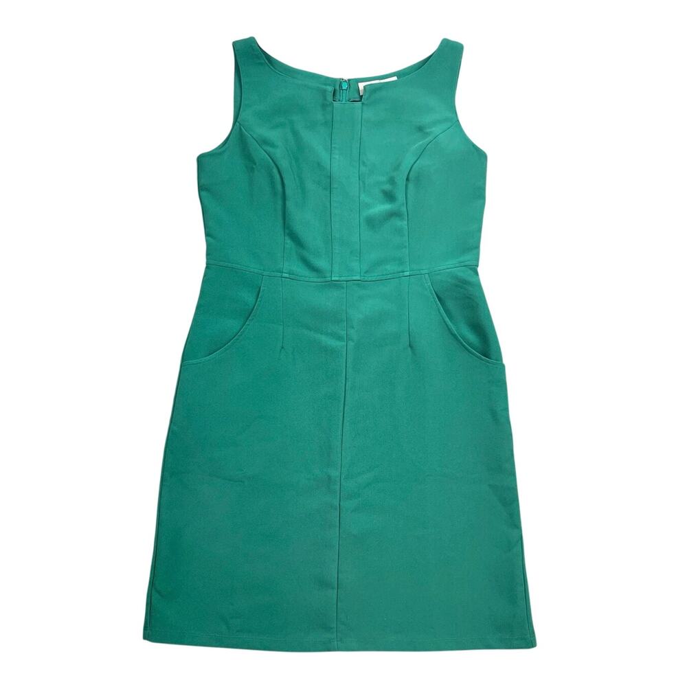 eShakti Green Sleeveless Sheath Dress Custom Fit Pockets Knee Length - M